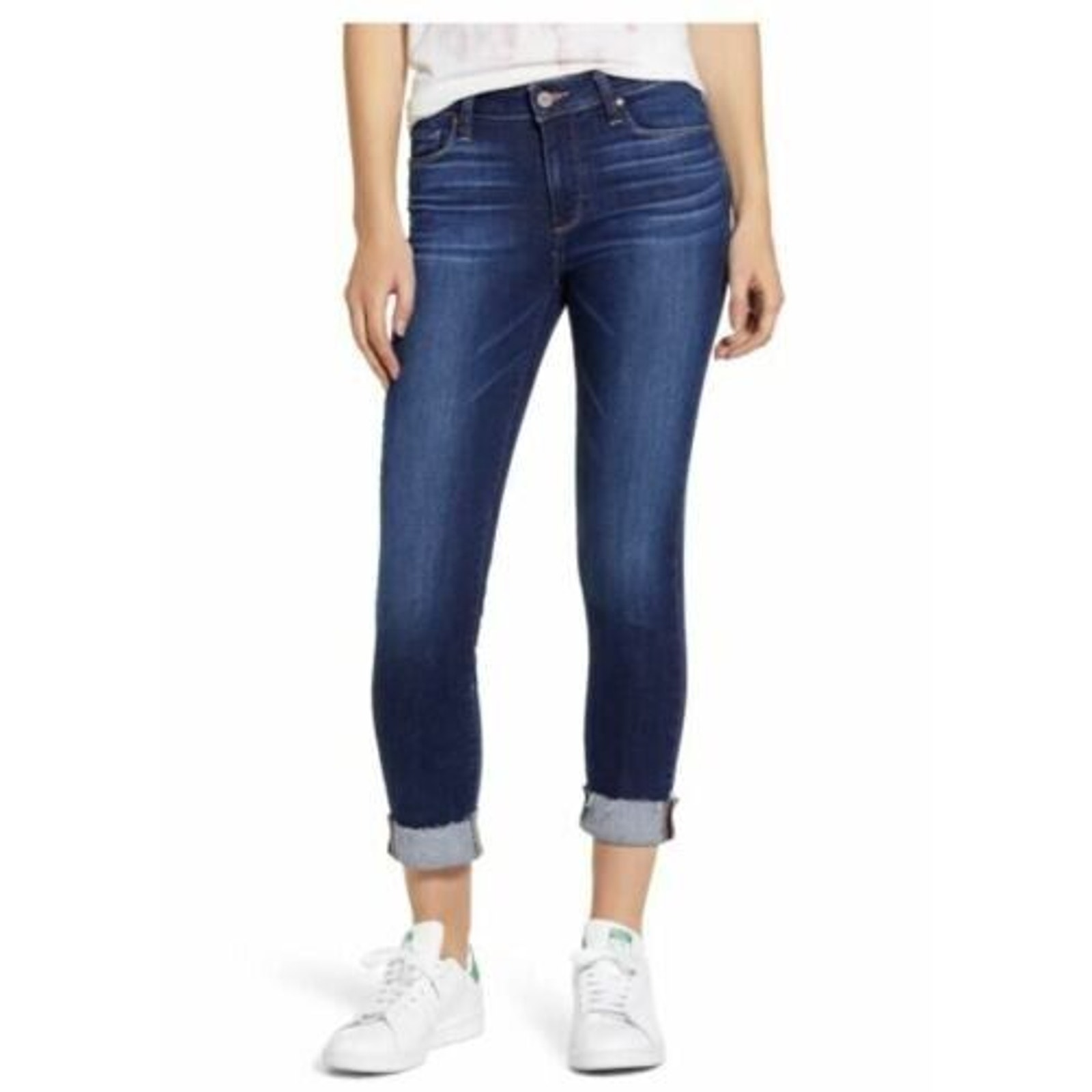 Paige Transcend Vintage Skyline Raw Hem Cuff Skinny Jeans Ollie Size 25 $219